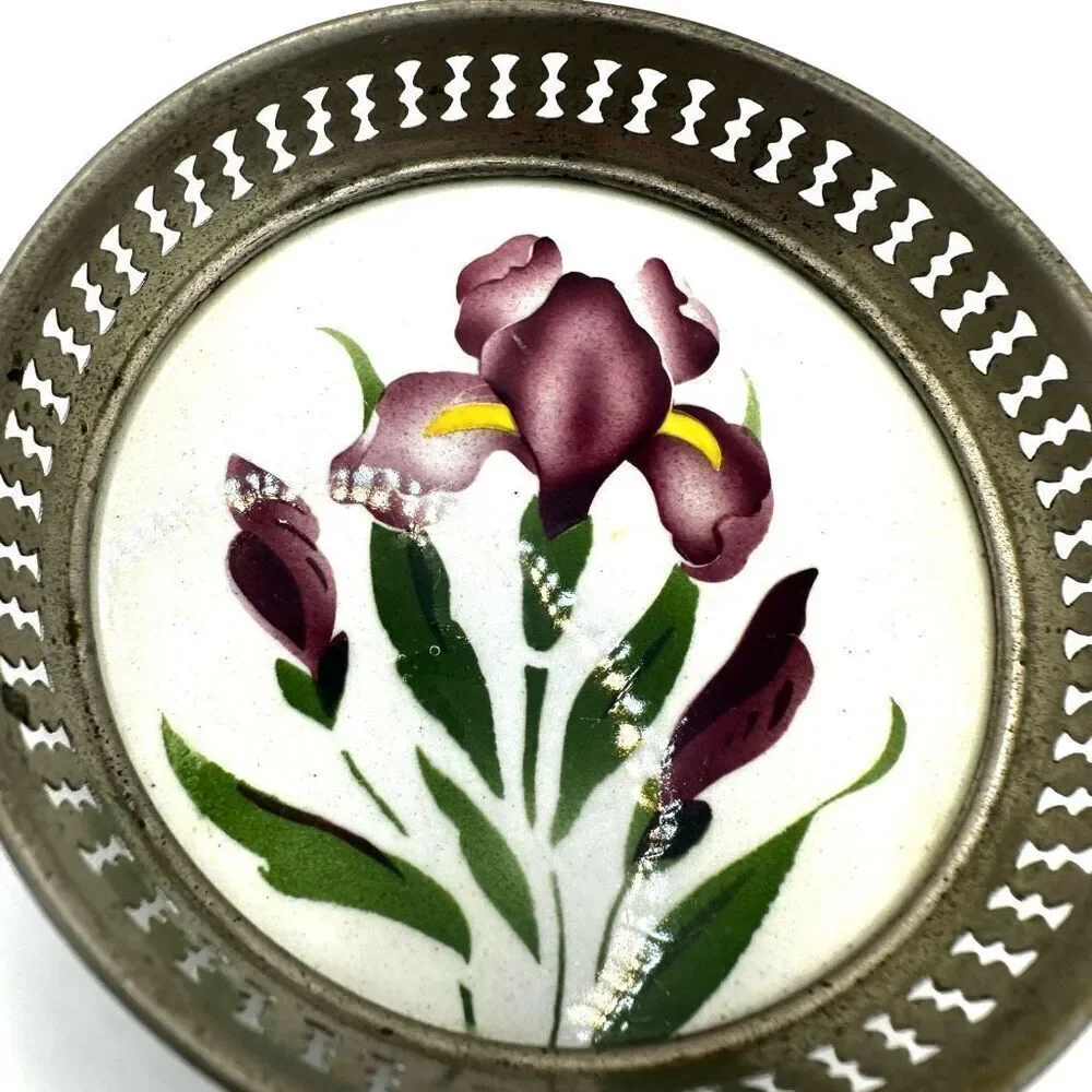 Vintage hand painted floral coaster/ saucer